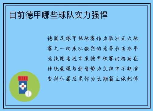 目前德甲哪些球队实力强悍