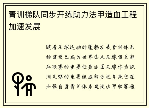 青训梯队同步开练助力法甲造血工程加速发展