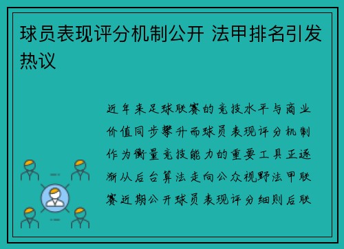 球员表现评分机制公开 法甲排名引发热议