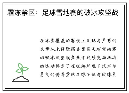 霜冻禁区：足球雪地赛的破冰攻坚战